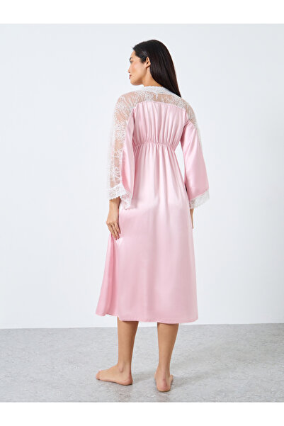 Take Two By Styli Contrast Lace Insert V Neck Satin Nightdress