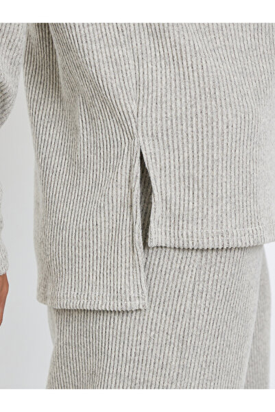 Styli Beige Ribbed Dropped Shoulder Knit Top with Slit