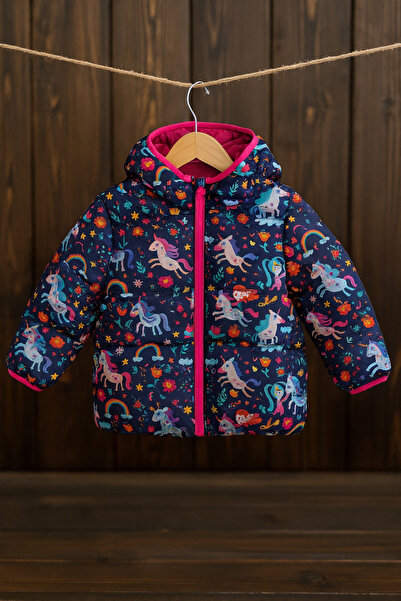 Neşeli Butik Palton de iarnă pentru fete Digital cu imprimeu cu fleece interior NBRBC002