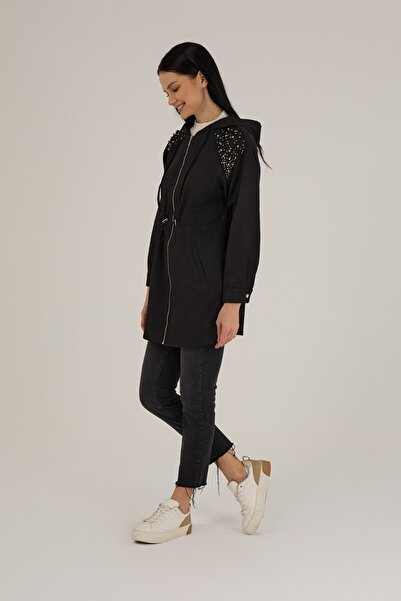 Jupe Women's stone detailed water repellent raincoat trench coat 9278