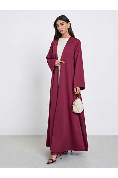 Styli Burgundy Front Open Wide Sleeve Abaya