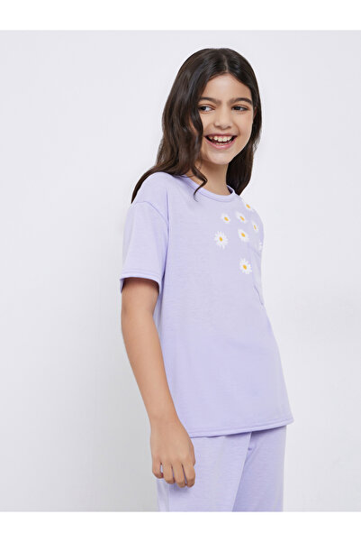 Styli Teens Lilac Floral Print T-Shirt and Pyjama Set