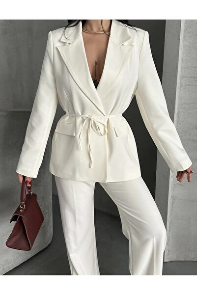 MYGİYİMİSTANBUL Belden Bağlamalı Blazer Ceket Pantolon TakımTakım Elbise