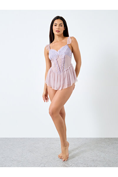 Take Two By Styli Butterfly Front Ruffle Hem Mesh Teddy
