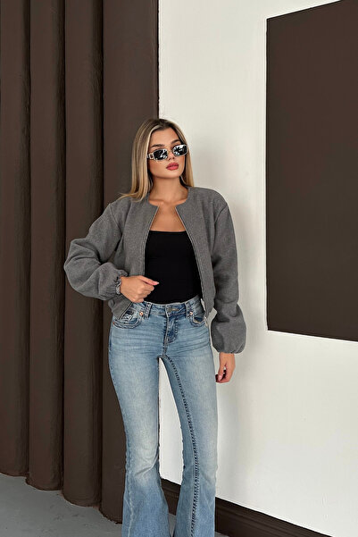 mielva Kadın Antrasit Fermuarlı Kaşe Bomber Ceket