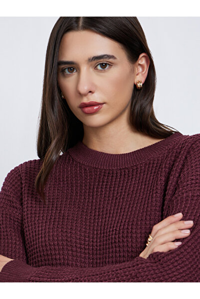 Styli Burgundy Textured Knit Sweater