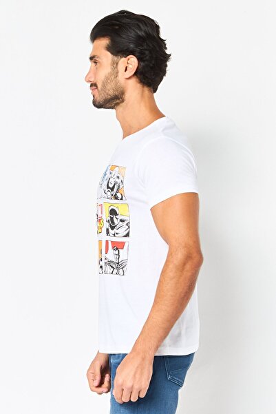 DIFUZED x Marvel Men Crew Neck Short Sleeve Graphic Print T-Shirt, Off White