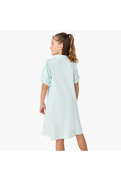 Juniors Printed Polo T-shirt Dress with Short Sleeves
