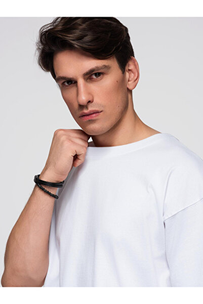 OMBRE Ανδρικό βαμβακερό μπλουζάκι με μοτίβο φτερού νομίσματος στην πλάτη - Λευκό V2 OM-TSCT-0289