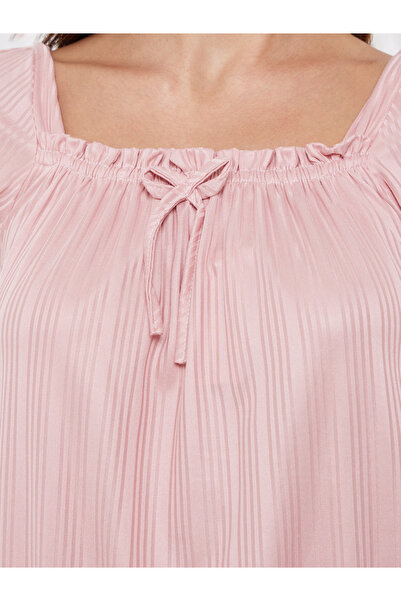 Take Two By Styli Pink Long Sleeve Nightdress with Lace Trim