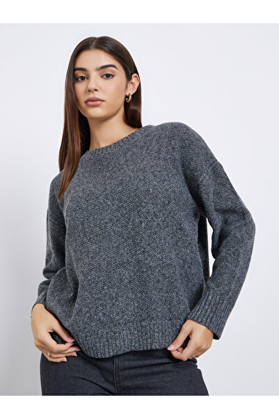 Styli Charcoal Boxy Fit Knit Sweater