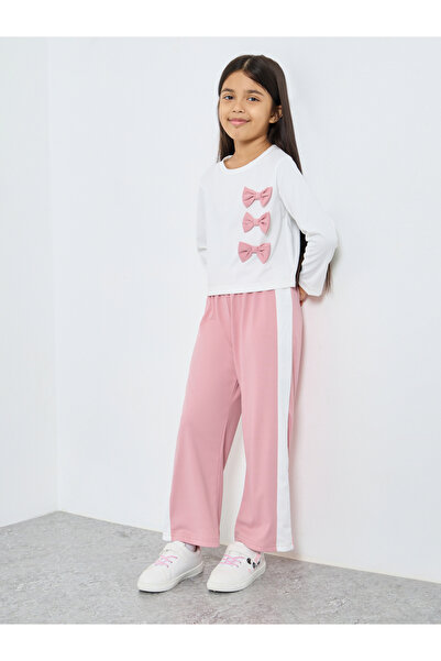 Styli Bow Detail Top and Wide Leg Joggers Set