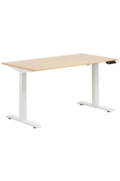 QMOBILI Birou electric cu înălțime reglabilă MOTION, blat din stejar Sonoma deschis 1380x750 mm, cadru alb