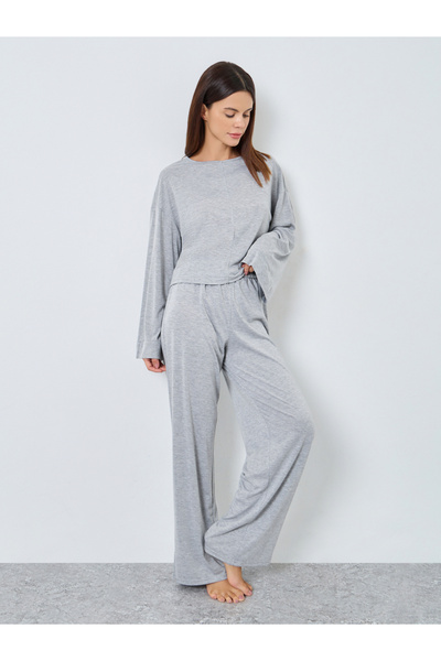 Styli Solid Boxy T-Shirt and Wide Pyjama Set