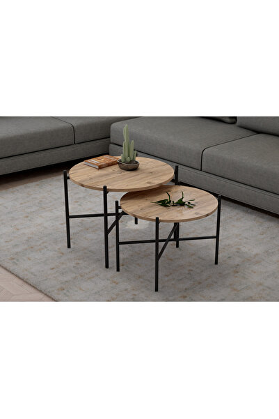 Remaks Pina Metalli İkili Yuvarlak Orta Sehpa - Atlantik Çam