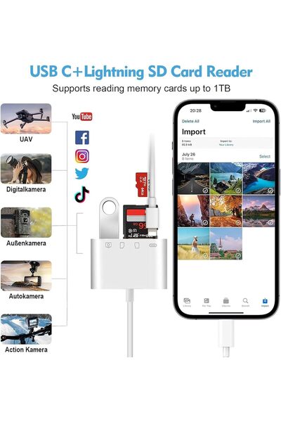 Generic Apple‑Certified 4-in-1 SD Card Reader for iPhone/iPad (SD/TF/USB/Lightning) - Ticenpe