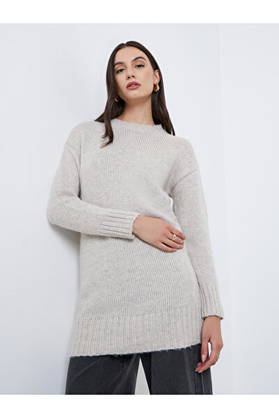Styli Grey Regular Fit Longline Knit Sweater