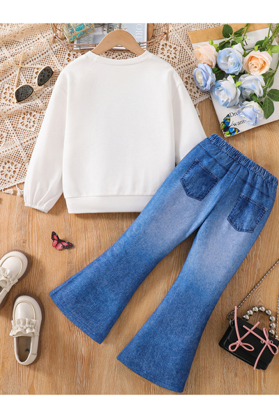 Take Two By Styli Girls Butterfly Print Top and Flare Pants Set