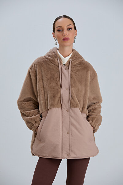 PIQUE ΓΥΝΑΙΚΕΙΟ ΠΑΛΤΟ με κουκούλα Αντιανεμικό Γυναικείο Παλτό με βελούδινο πάνελ