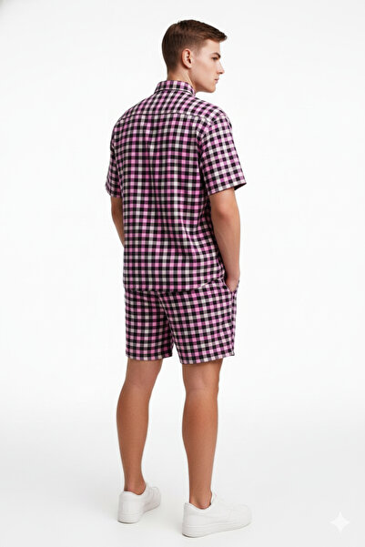 STITCH by MH Men's Gingham Check Shirt and Shorts Co-ord Set