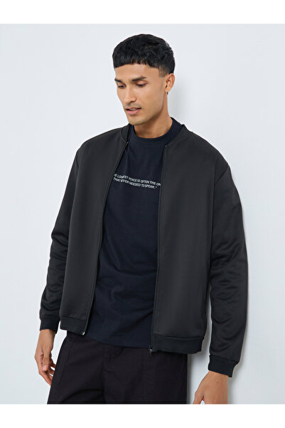 Take Two By Styli Men Black Number Print Zip-Up Bomber Jacket