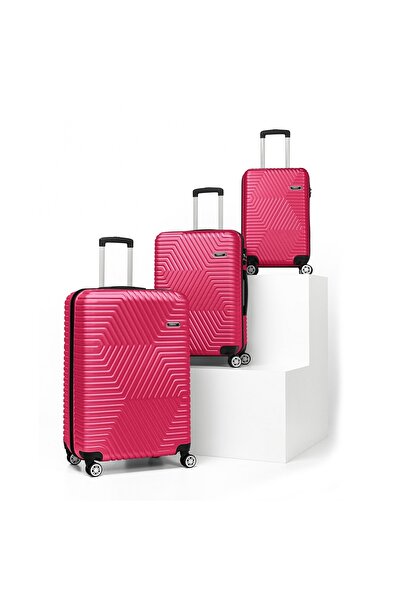 Artenova Set 3 trolere cu 4 roti, comaprtiment rigid, maner telescopic, cifru, fucsia