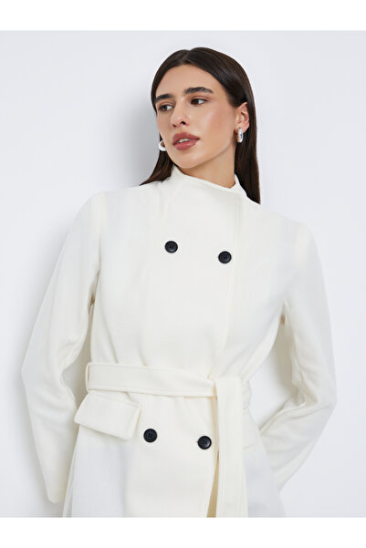 Styli Regular Fit Double Breasted Belted Wool Like Coat