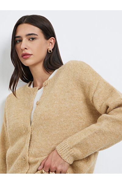 Take Two By Styli Beige Knit Cardigan with Dropped Shoulder