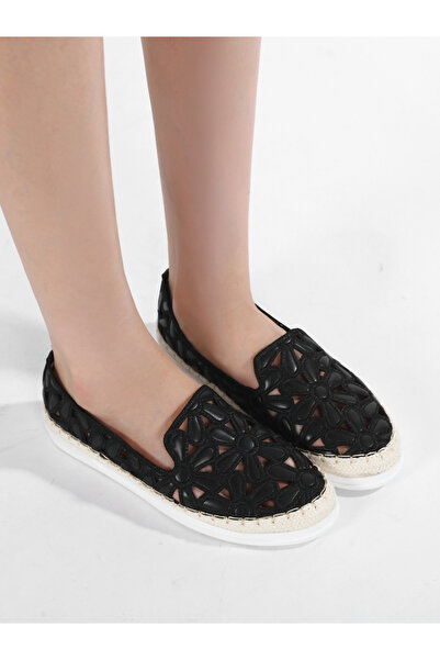 Sneak-a-Peek By Styli Black Floral Cut-Out Espadrilles
