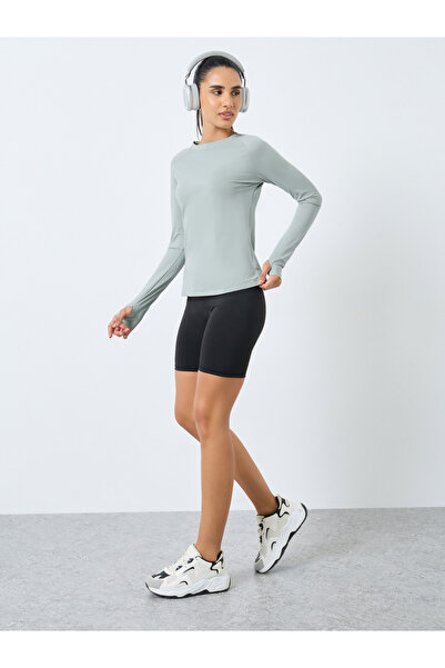 Styli Melange Reflective Elbow Circle Stripe Top