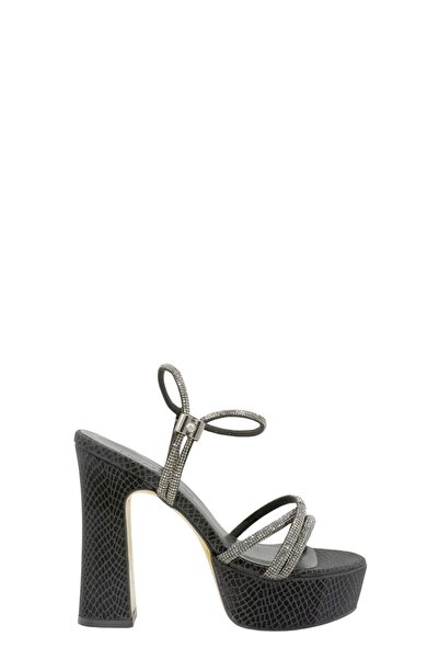 Moulin Shoes Black Stone Platform Heeled Evening Dress Women's Shoes