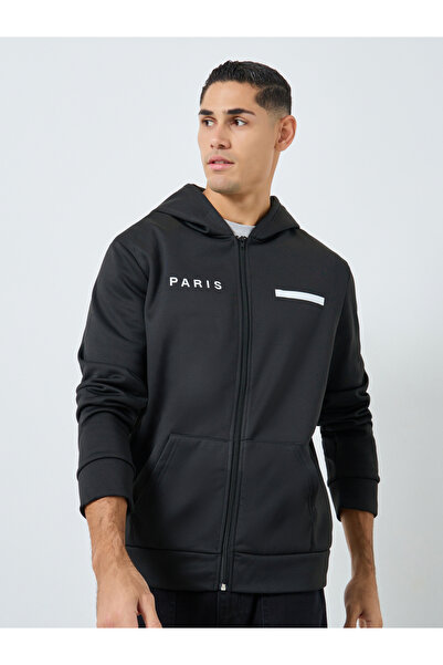 Take Two By Styli Men Black Zip-Up Inner Fleece Hooded Jacket