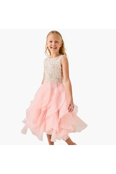 Juniors Embellished Sleeveless Dress with Ruffle Detail