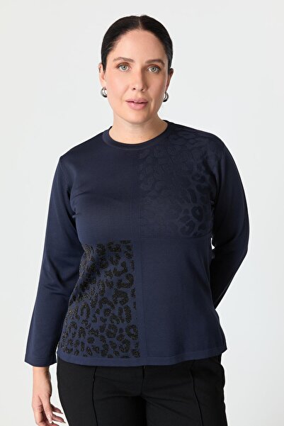 accort Büyük Beden Leopar Desenli Triko Kazak-LACI