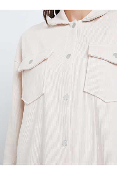 Styli Off White Oversized Corduroy Shacket