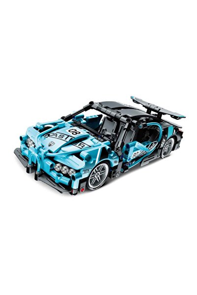 PopŞeker Pull and Go Blue Super Car 422 Pieces – Assembled Race Car, Collection and Playset
