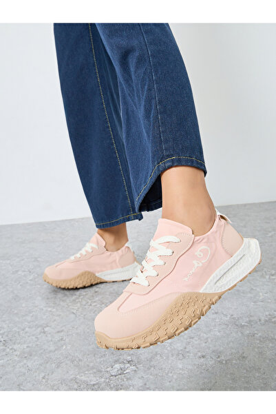 Take Two By Styli Women Printed Panel Stretch-Lace Sneakers