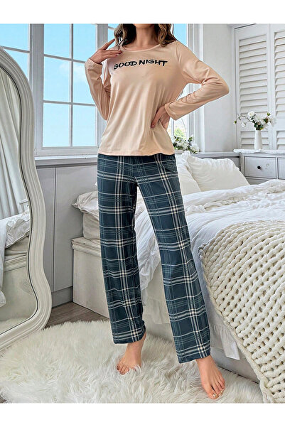 Take Two By Styli Slogan Text T-Shirt and Check Pyjama Set