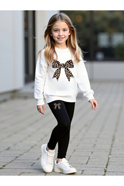 Take Two By Styli Teens Bow Print Sweatshirt and Leggings Set