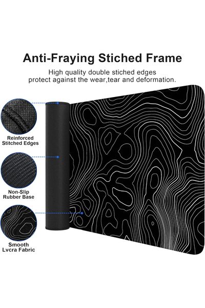 Generic BZU Extended Large Gaming Mouse Pad - Topographic Map Design, 80×30 cm, 3mm Non-Slip Base