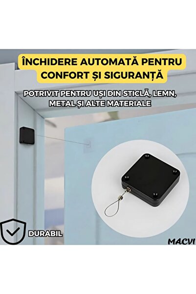 MACVI ® Automatic Door Latch – Easy Assembly, Plastic/Steel, Black, 6.3x6.3x1.8 cm