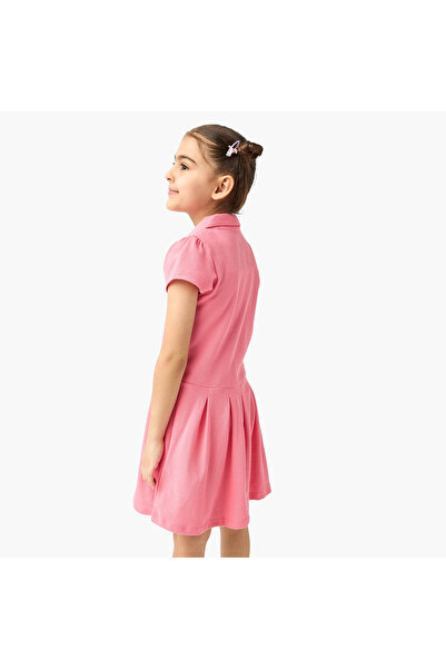 Juniors Textured Polo Dress with Short Sleeves and Button Closure
