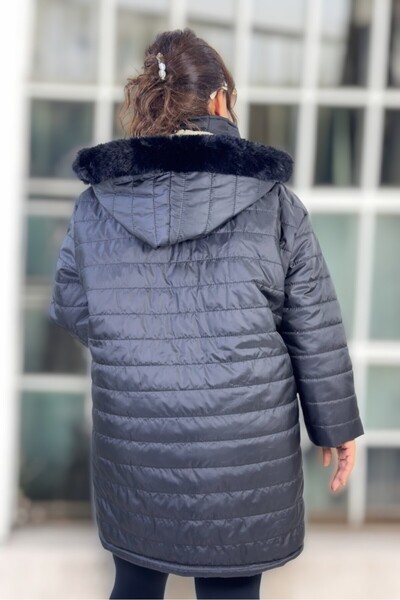 yagmurberen Extra Large Size Inflatable Coat with Hood with Complete Fur Inside