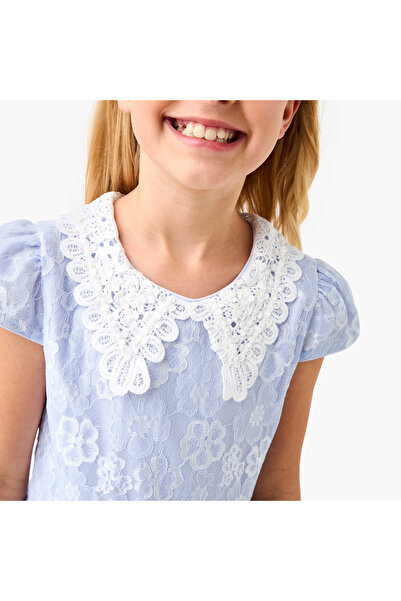 Juniors Lace Detail Asymmetric Dress with Cap Sleeves