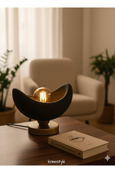 KRMNSTYLE Modern Siyah Altın Tasarım Dekoratif Masa Lambası, Şık LED Işıklı Ev ve Ofis Aydınlatma