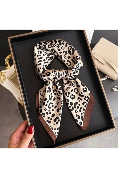 Accessories Hei Leopard Patterned Retro Square Patterned Stylish Silk-Look Women's Accessory Scarf Foulard