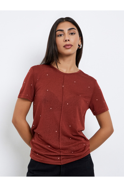 Styli Rust Embellished Short Sleeve T-Shirt