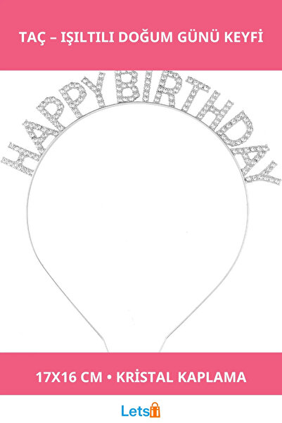 Letsii Elegant Happy Birthday Crown with Silver Crystal Stones