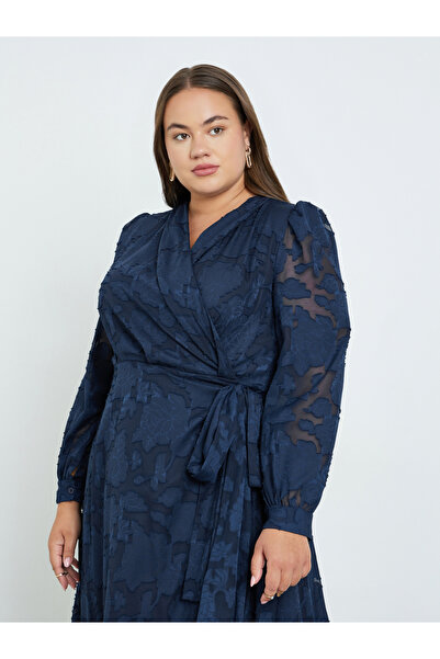 Styli Plus Size Navy Blue Maxi Wrap Dress