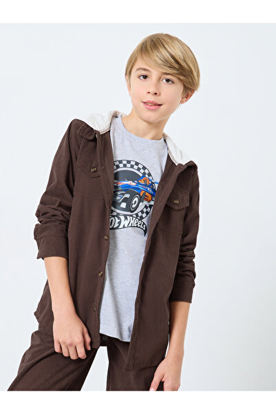 Styli Teens Brown Corduroy Hooded Shacket
